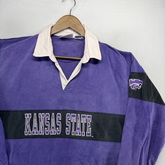 vintage Kansas State Rugby Shirt Men's Medium Purple Faded Spellout Logo 90s - Picture 3 of 10